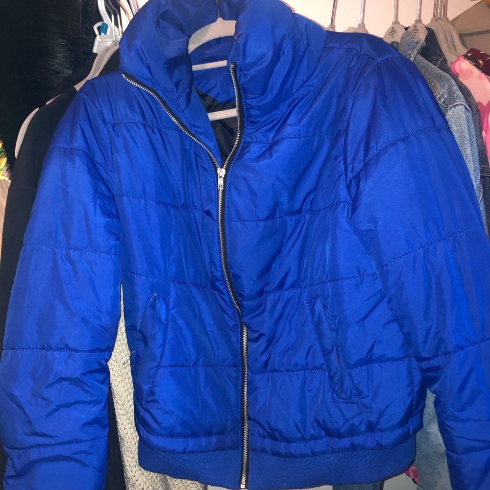 Blue puffer jacket